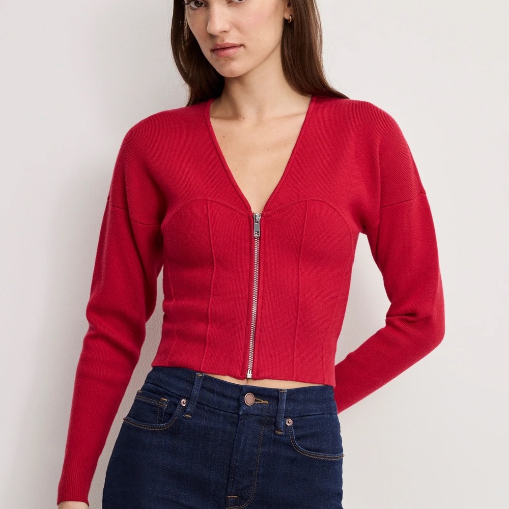Red Zippered Women's Corset Sweater Top